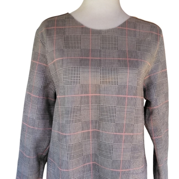 Zara Women's Long Sleeve Glenn Plaid Micro Houndstooth Knit Blouse Size Medium - Picture 6 of 12